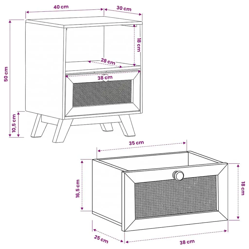 Bedside Cabinet 40x30x50 cm Solid Mango Wood Nightstand Drawer Shelf Brown
