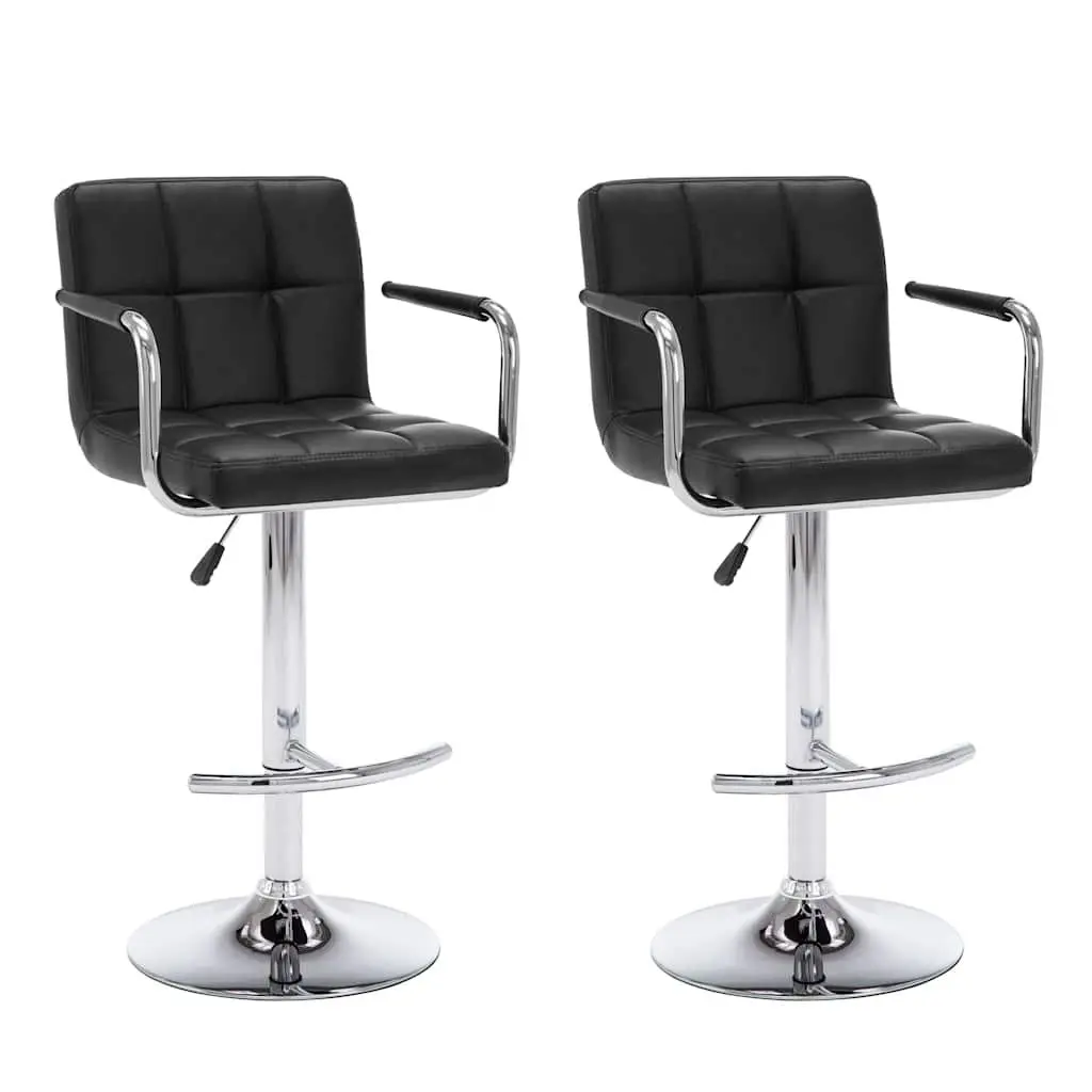 Set of 2 Black Faux Leather Bar Stools with Adjustable Height