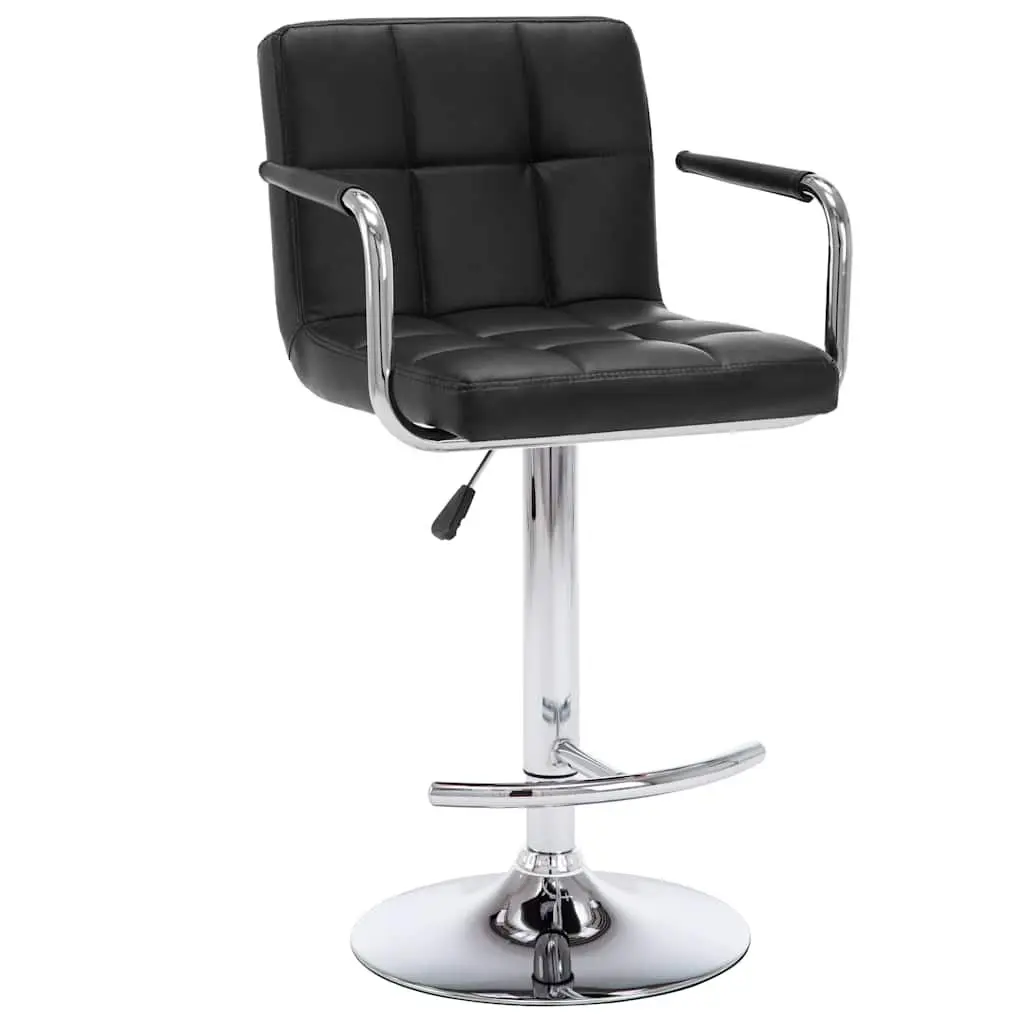 Set of 2 Black Faux Leather Bar Stools with Adjustable Height