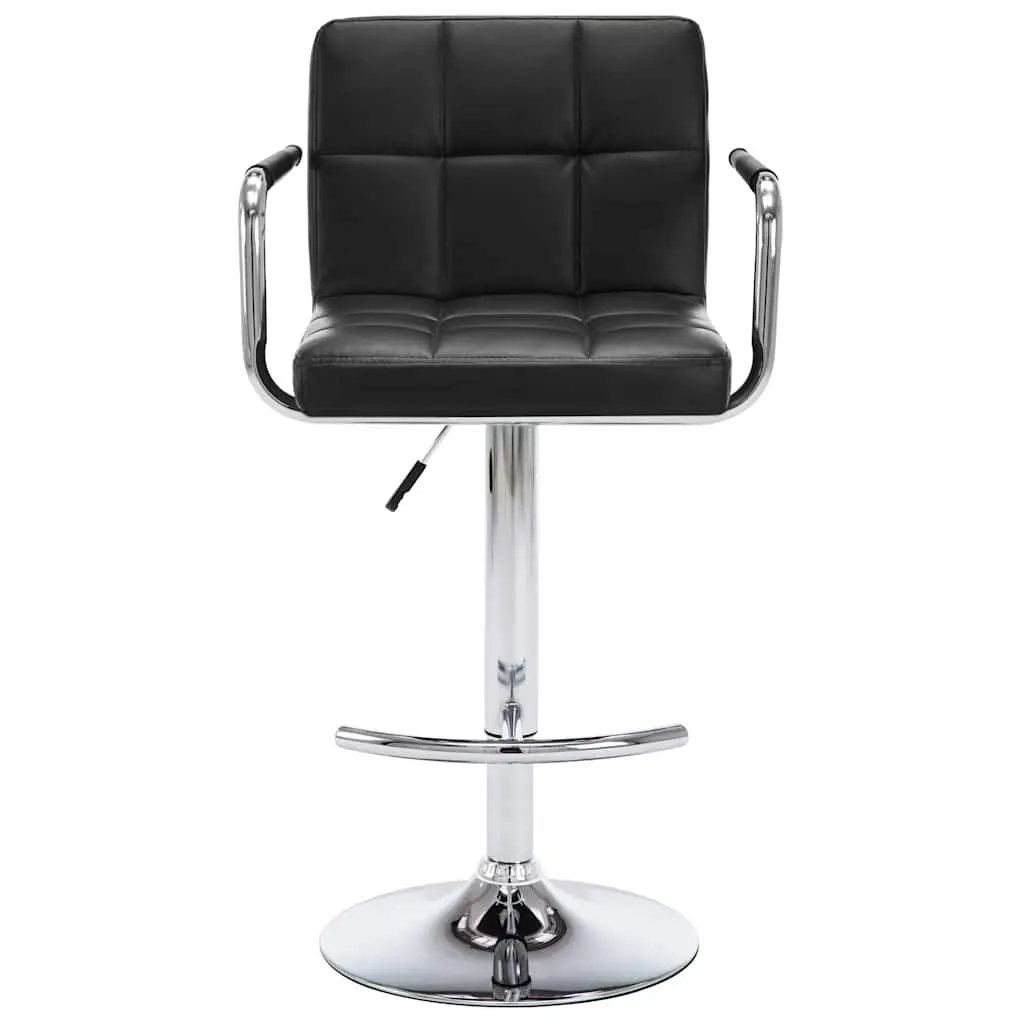 Set of 2 Black Faux Leather Bar Stools with Adjustable Height