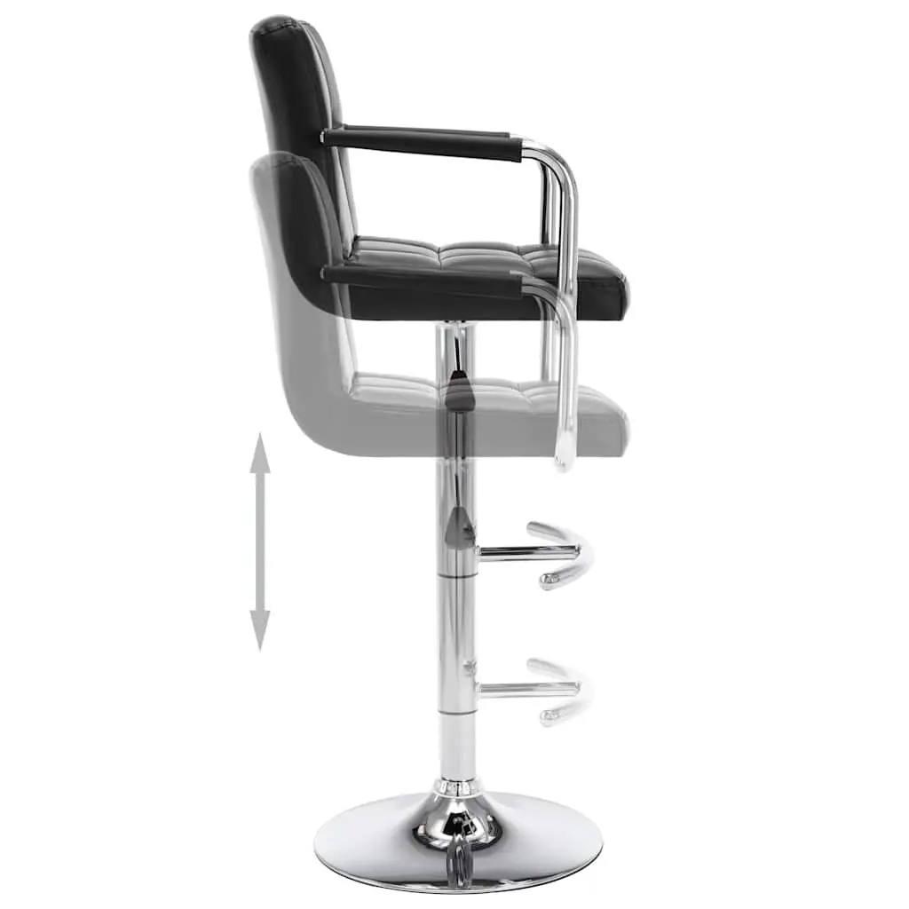 Set of 2 Black Faux Leather Bar Stools with Adjustable Height