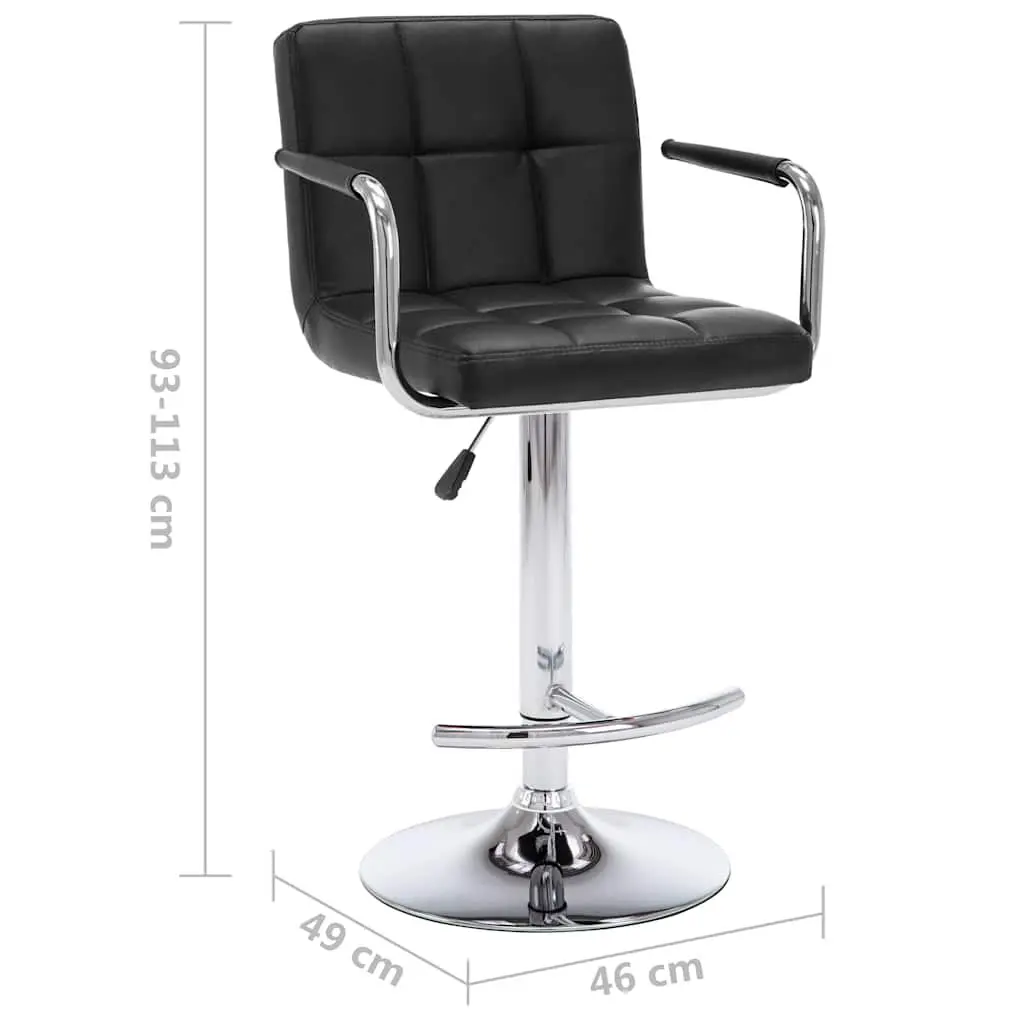 Set of 2 Black Faux Leather Bar Stools with Adjustable Height