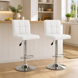 Elegant White Faux Leather Bar Stools - Set of 2