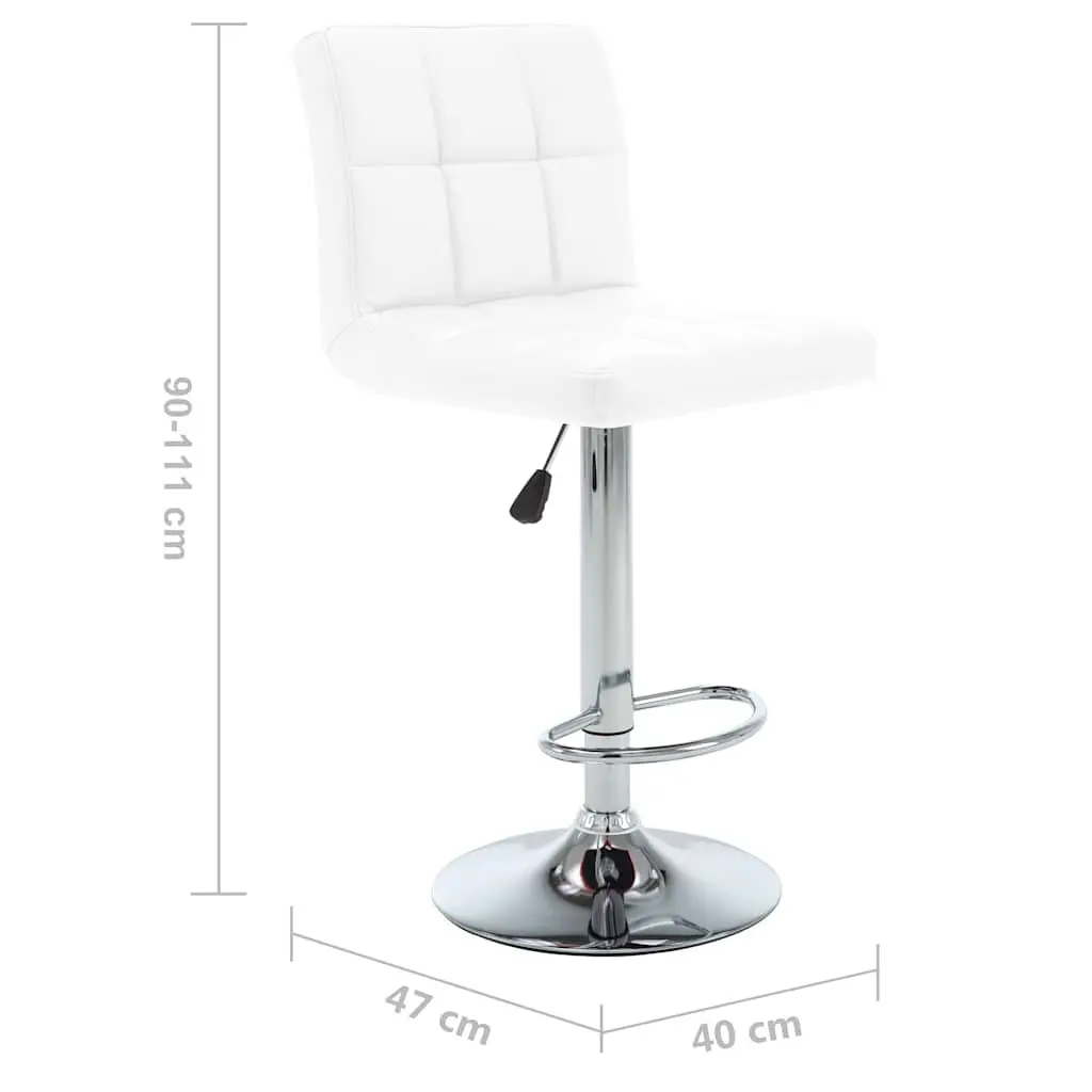 Bar Stools 2 pcs White Faux Leather Adjustable Height Gas Lift Chromed Steel