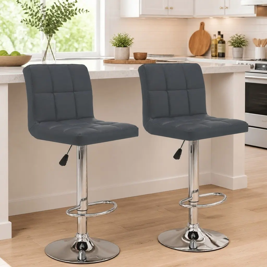 Grey Bar Stools Set of 2 with Adjustable Height