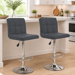 Grey Bar Stools Set of 2 with Adjustable Height