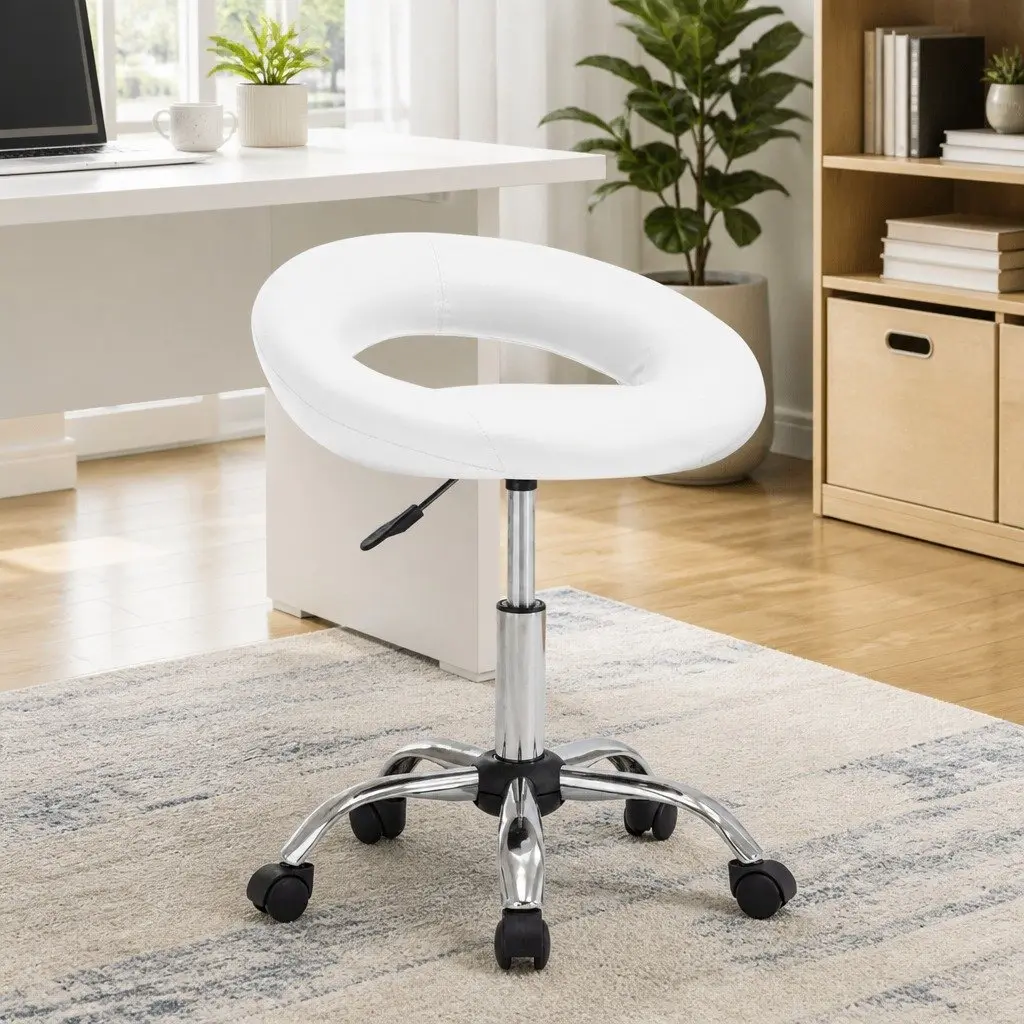 White Faux Leather Rolling Office Chair with Adjustable Height