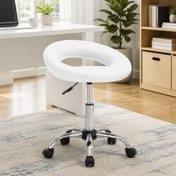 White Faux Leather Rolling Office Chair with Adjustable Height