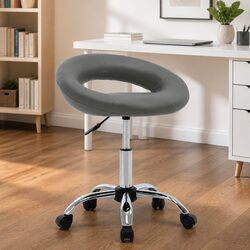 Grey Faux Leather Rolling Office Chair with Padded Backrest