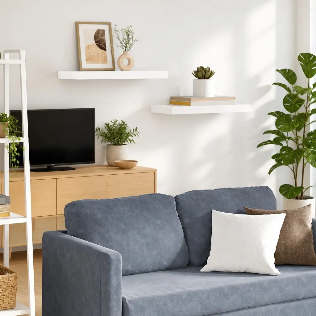 Floating Wall Shelves High Gloss White 50 x 23.5 x 3.8 cm Honeycomb MDF and Metal Frame 2 Piece
