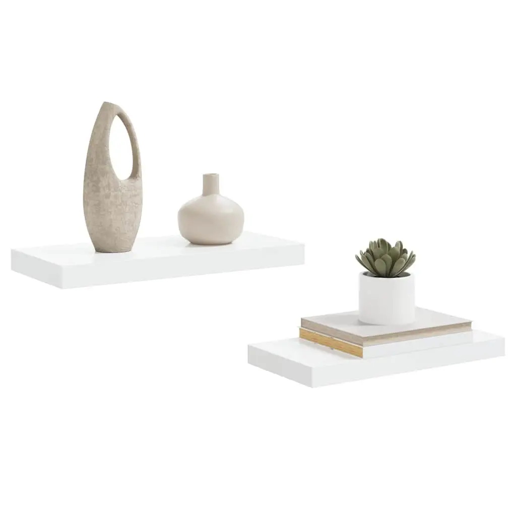 Floating Wall Shelves High Gloss White 50 x 23.5 x 3.8 cm Honeycomb MDF and Metal Frame 2 Piece