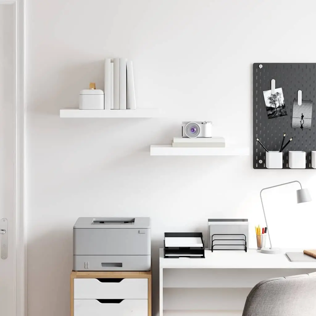 Floating Wall Shelves High Gloss White 50 x 23.5 x 3.8 cm Honeycomb MDF and Metal Frame 2 Piece