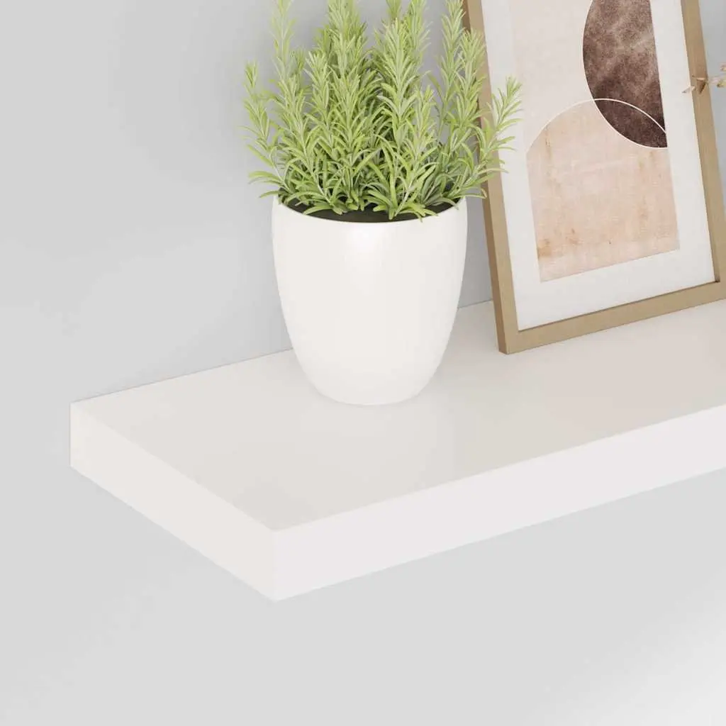 Floating Wall Shelves High Gloss White 50 x 23.5 x 3.8 cm Honeycomb MDF and Metal Frame 2 Piece