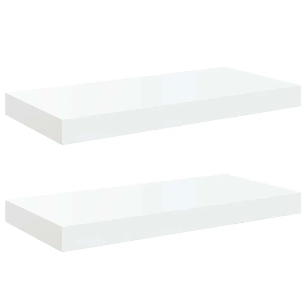 Floating Wall Shelves High Gloss White 50 x 23.5 x 3.8 cm Honeycomb MDF and Metal Frame 2 Piece
