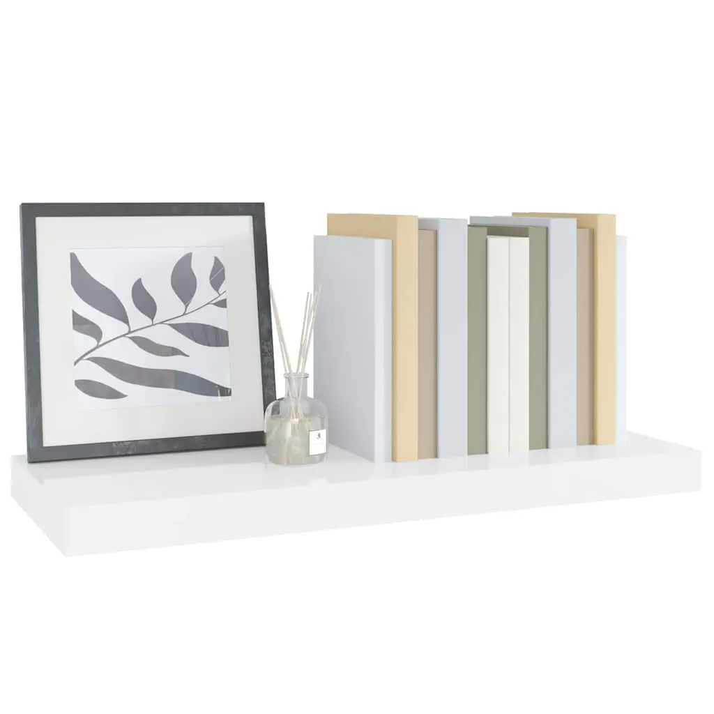 Floating Wall Shelf White High Gloss 60 x 23.5 x 3.8 cm Honeycomb MDF with Metal Frame