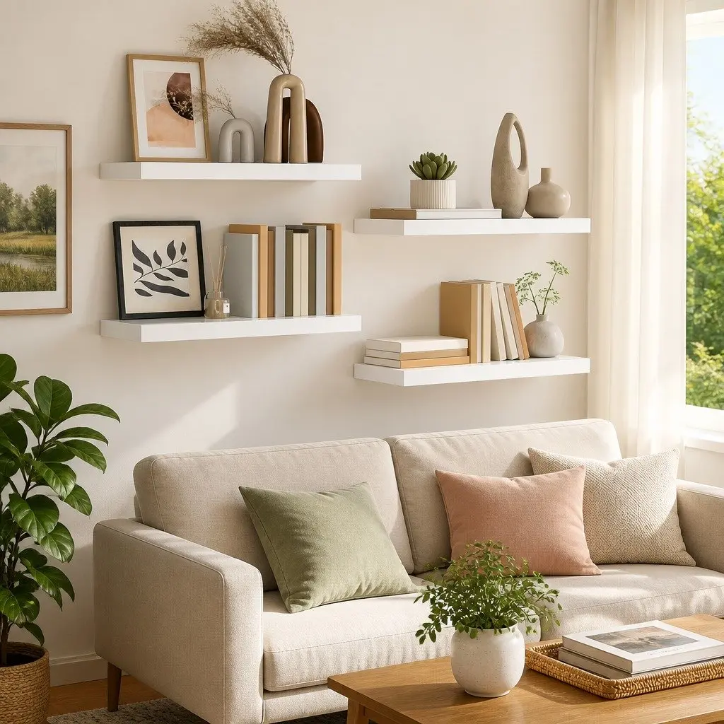 Floating Wall Shelves 4 pcs White Display Rack Storage Ledge Home Decor