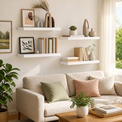 Elegant White Floating Wall Shelves - 4 Piece Set