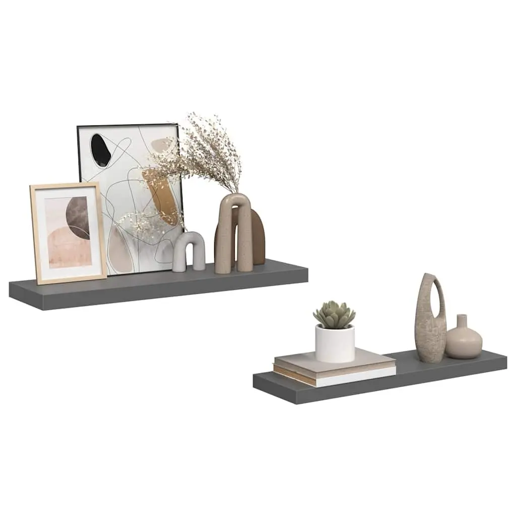 Floating Wall Shelves High Gloss Grey 80 x 23.5 x 3.8 cm Honeycomb MDF and Metal Frame 2 Piece