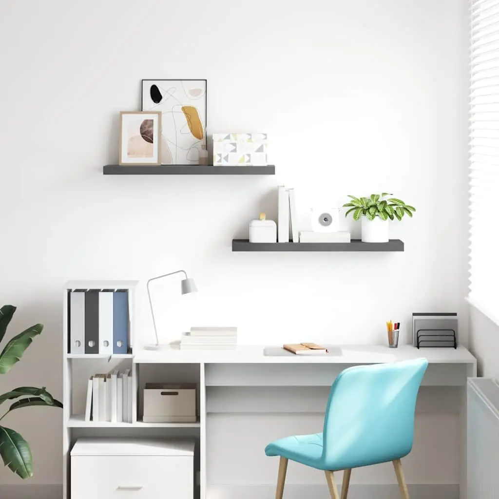 Floating Wall Shelves High Gloss Grey 80 x 23.5 x 3.8 cm Honeycomb MDF and Metal Frame 2 Piece