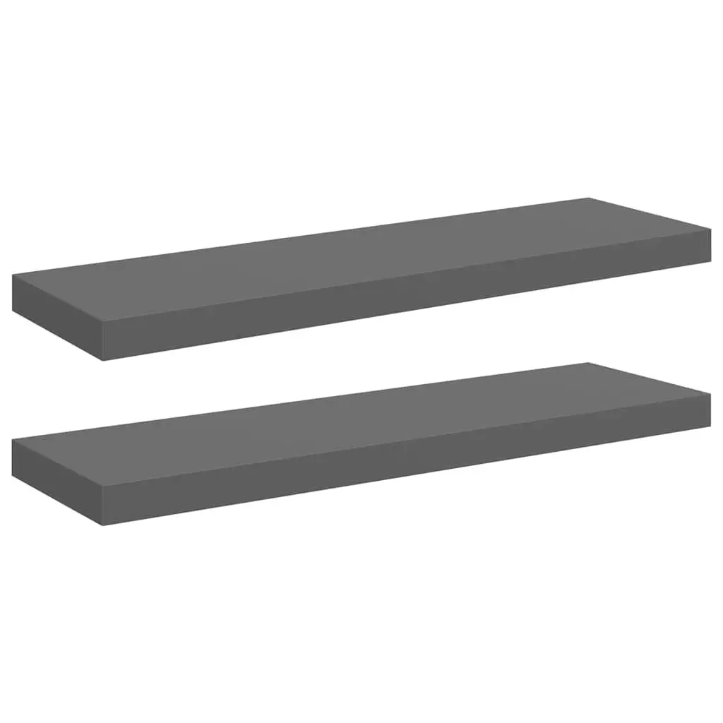 Floating Wall Shelves High Gloss Grey 80 x 23.5 x 3.8 cm Honeycomb MDF and Metal Frame 2 Piece