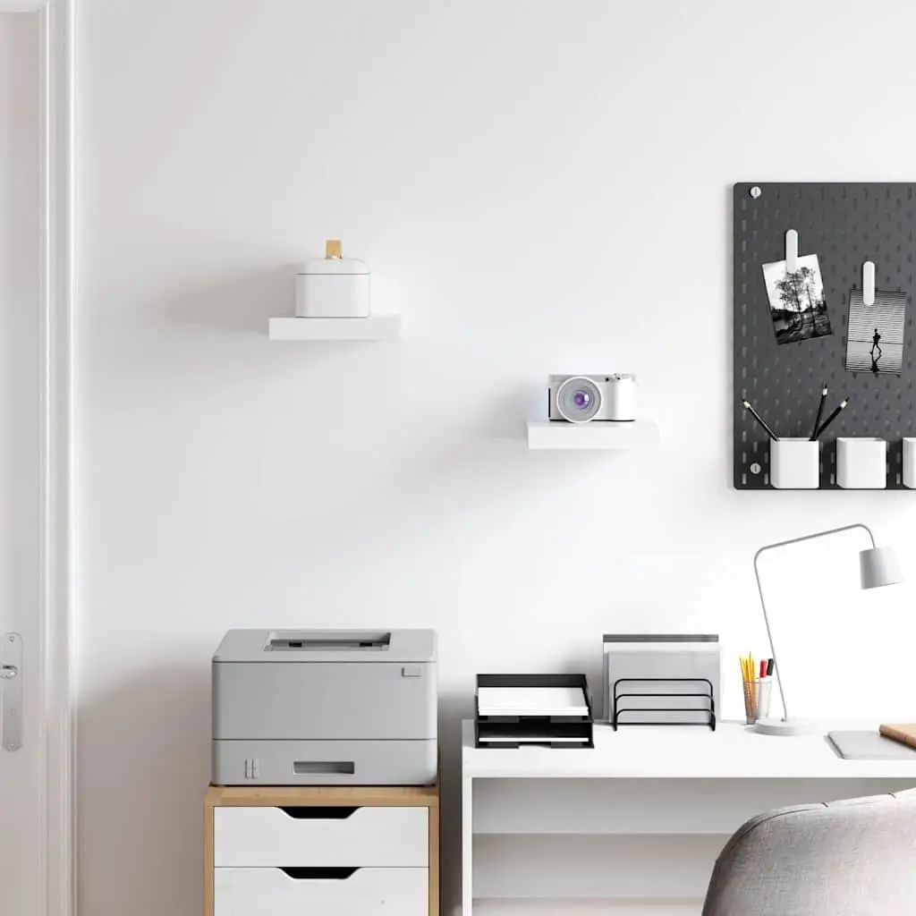 Floating Wall Shelves White 2 Piece Display Rack Honeycomb MDF with Metal Frame