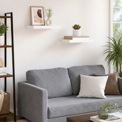 Set of 2 White Floating Wall Shelves for Home Decor