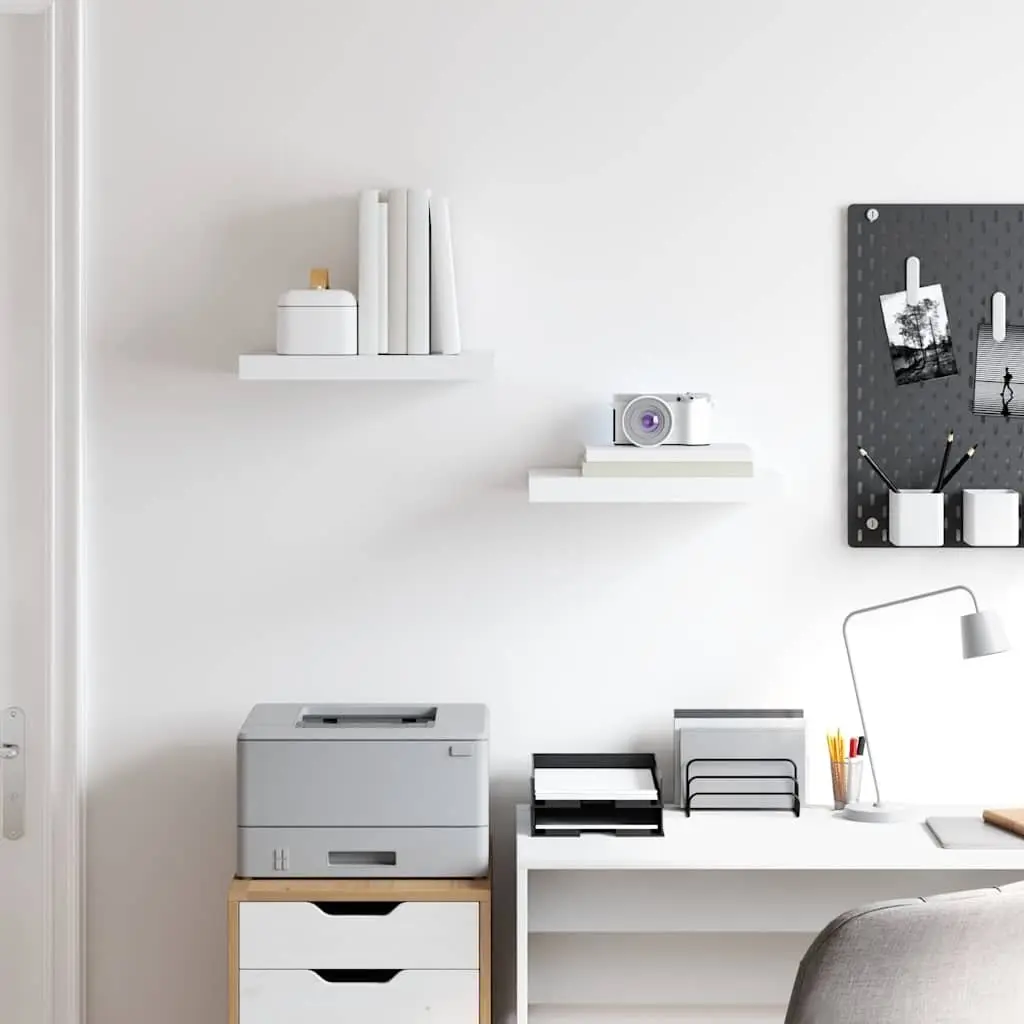 Floating Wall Shelves White Set of 2 Honeycomb MDF and Metal Frame 40 x 23.5 x 3.8 cm