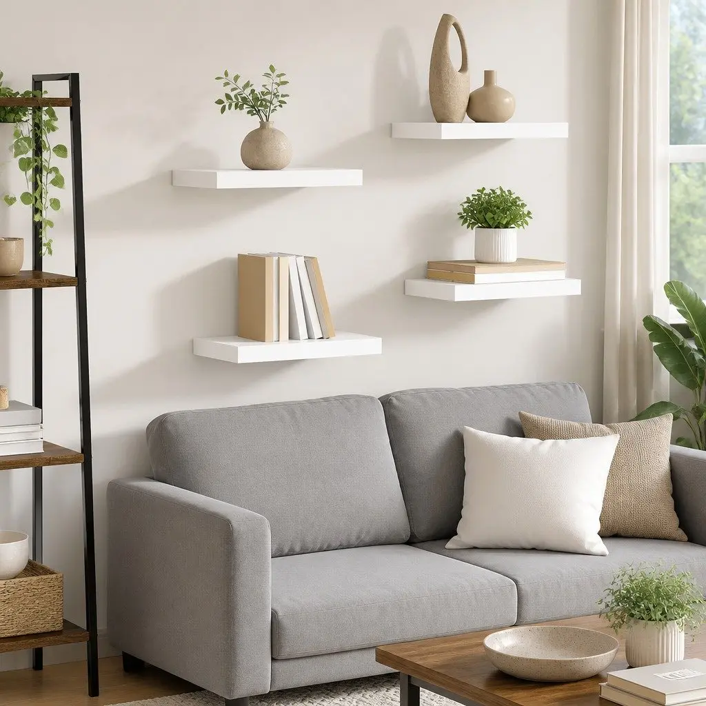 Floating Wall Shelves Set White 40 x 23.5 x 3.8 cm Honeycomb MDF with Metal Frame