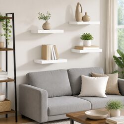Set of 4 White Floating Wall Shelves for Home Decor