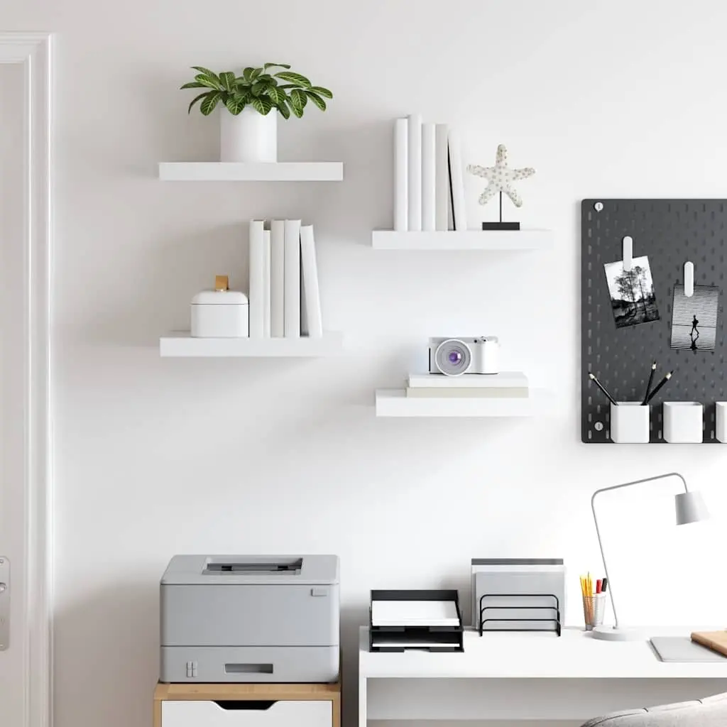 Floating Wall Shelves Set White 40 x 23.5 x 3.8 cm Honeycomb MDF with Metal Frame