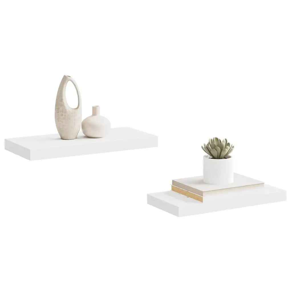 White Floating Wall Shelves 2 Piece Set 50cm Honeycomb MDF with Metal Frame