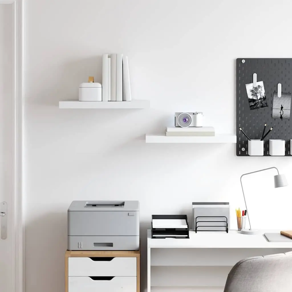 White Floating Wall Shelves 2 Piece Set 50cm Honeycomb MDF with Metal Frame