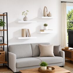 4-Piece White Floating Wall Shelves Set for Home