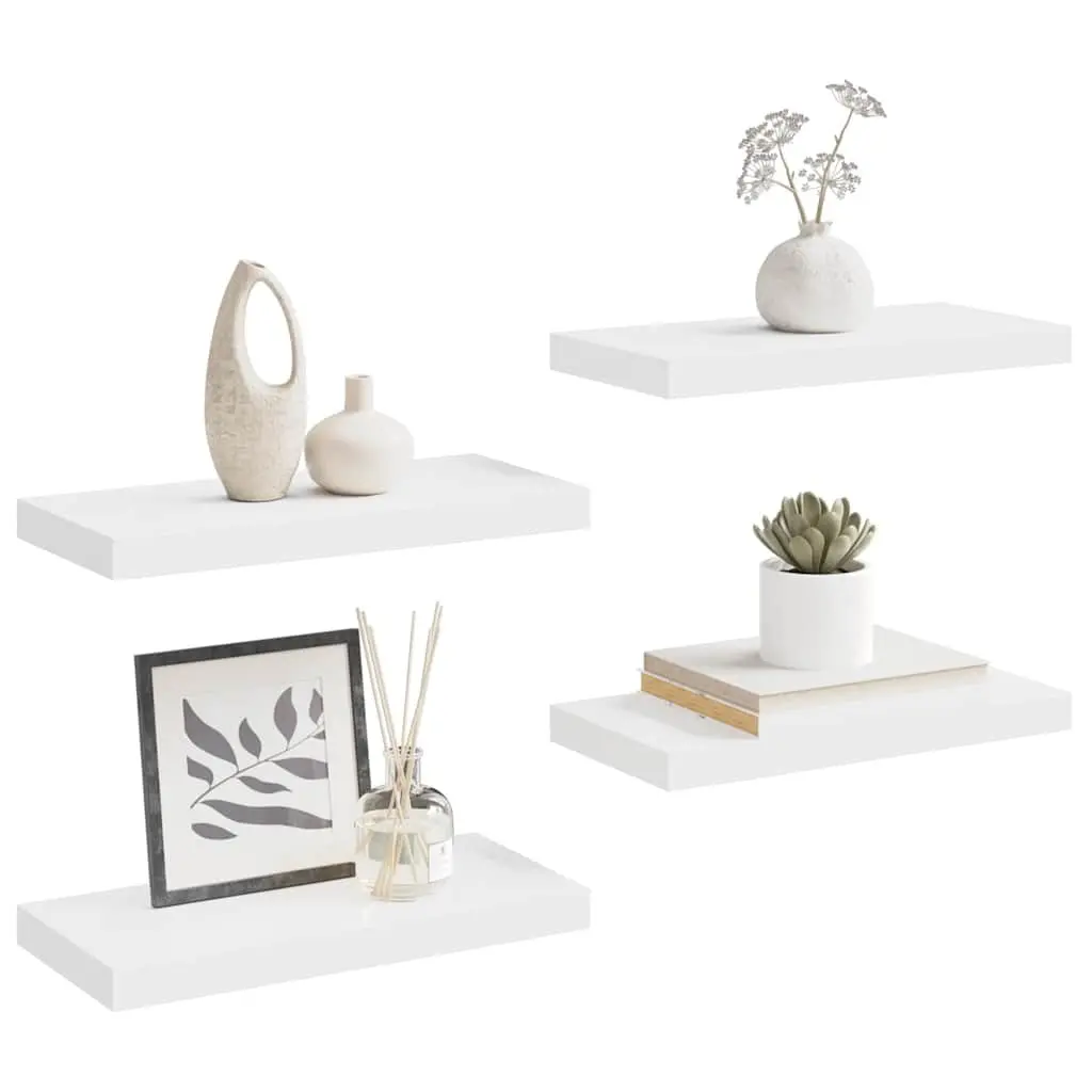 Floating Wall Shelves White 4 Piece Set MDF with Metal Frame