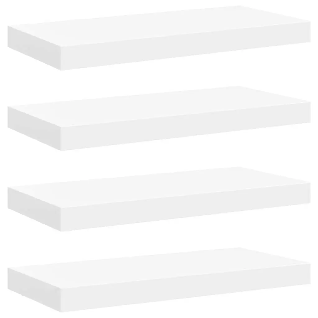 Floating Wall Shelves White 4 Piece Set MDF with Metal Frame