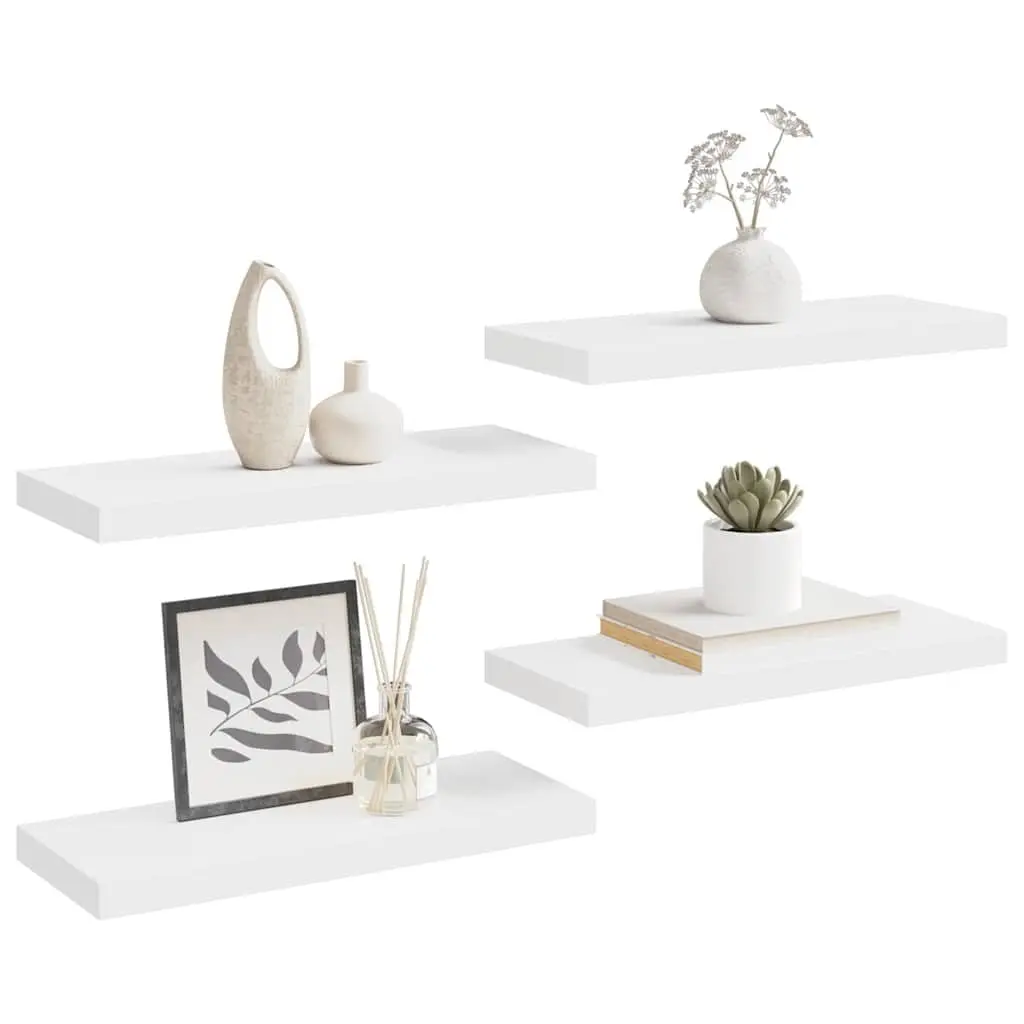Floating Wall Shelves White Display Ledge 60 x 23.5 x 3.8 cm Honeycomb MDF with Metal Frame 4 Piece Set