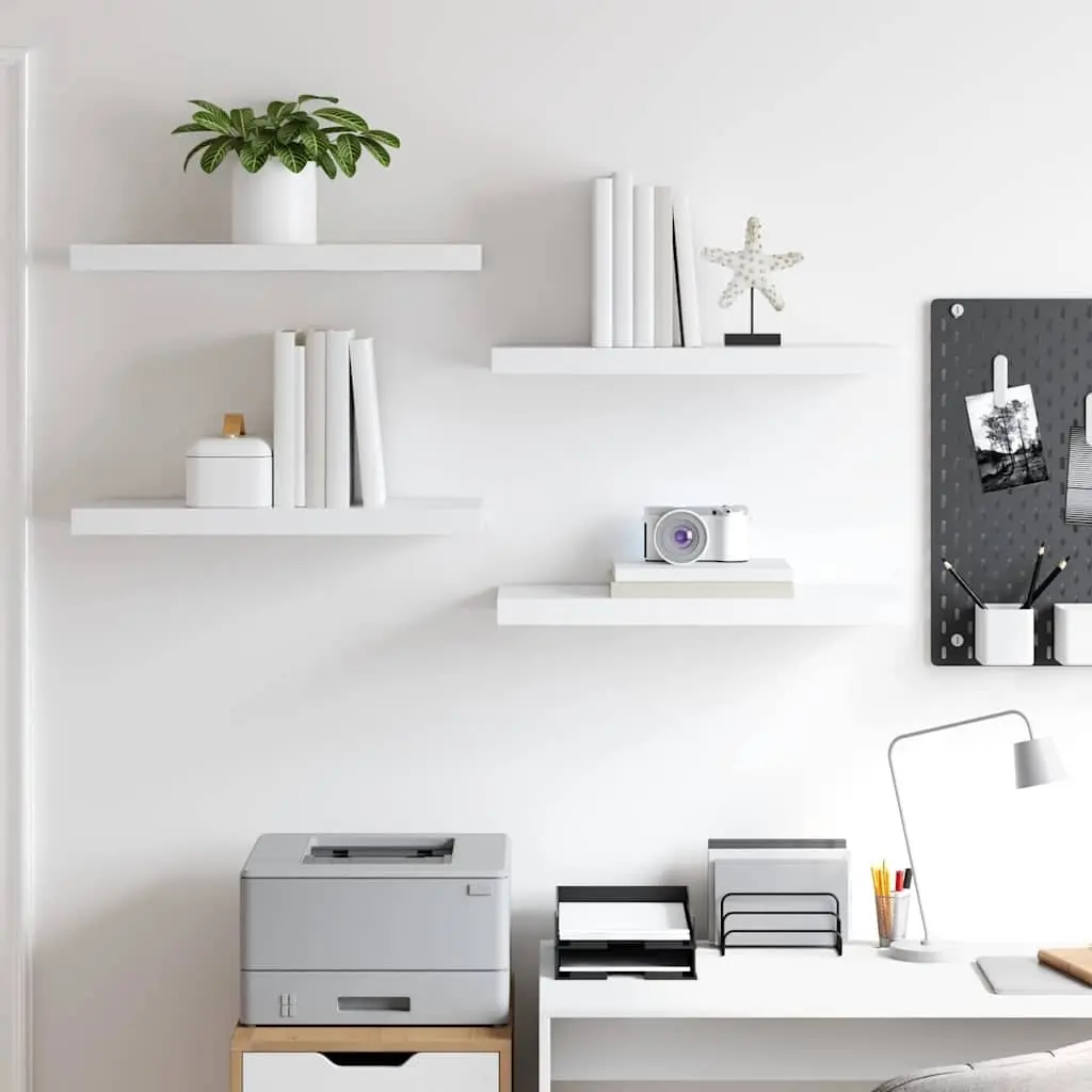 Floating Wall Shelves White Display Ledge 60 x 23.5 x 3.8 cm Honeycomb MDF with Metal Frame 4 Piece Set