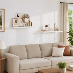 White Floating Wall Shelves Set of 2 80x23.5x3.8 cm
