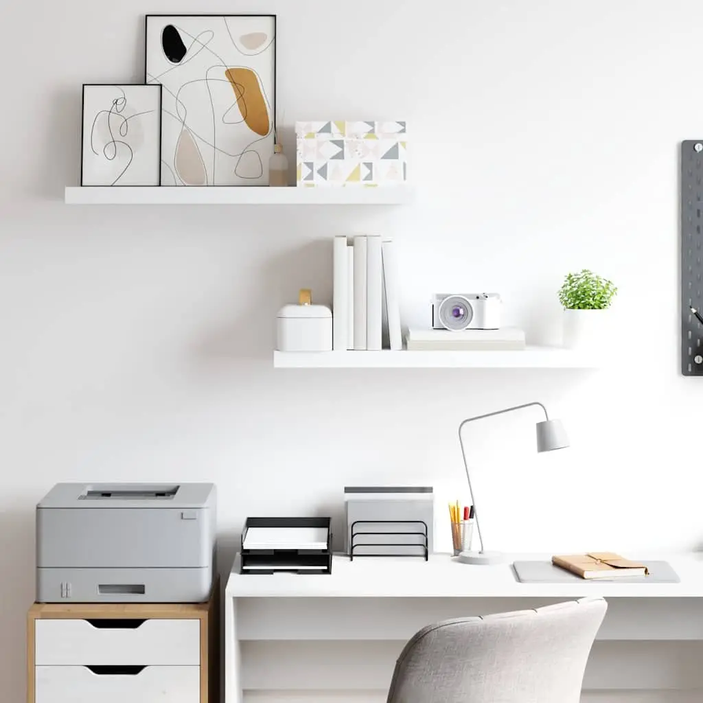 Floating Wall Shelves White 80x23.5x3.8 cm Honeycomb MDF with Metal Frame 2 Piece