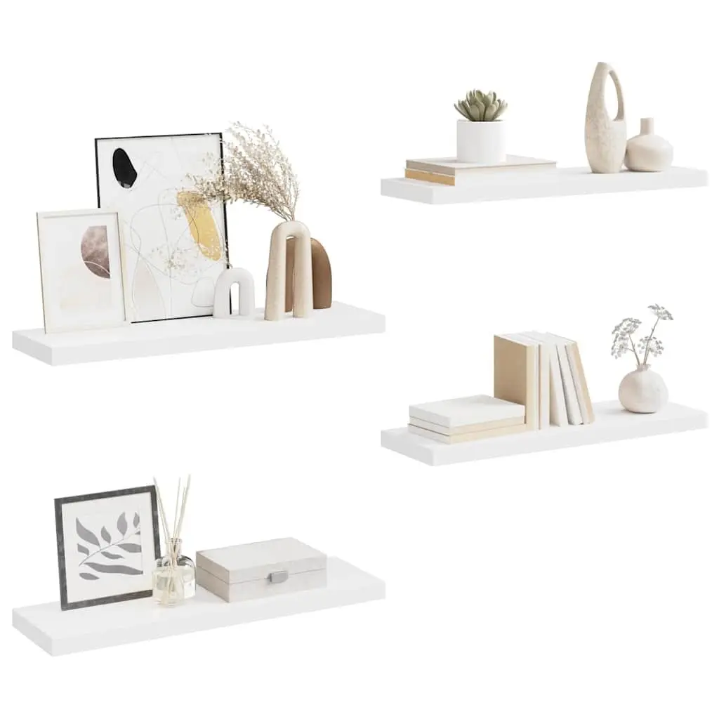 Floating Wall Shelves White Set 4 Honeycomb MDF Metal 80 x 23.5 x 3.8 cm