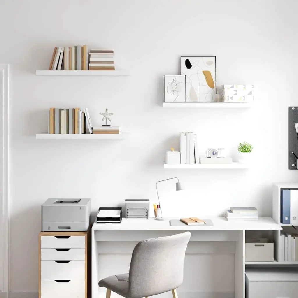Floating Wall Shelves White Set 4 Honeycomb MDF Metal 80 x 23.5 x 3.8 cm