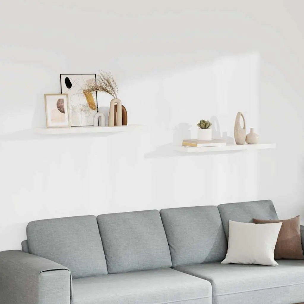 Floating Wall Shelves White 90 x 23.5 x 3.8 cm Honeycomb MDF with Metal Frame 2 Piece