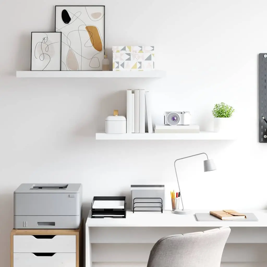 Floating Wall Shelves White 90 x 23.5 x 3.8 cm Honeycomb MDF with Metal Frame 2 Piece
