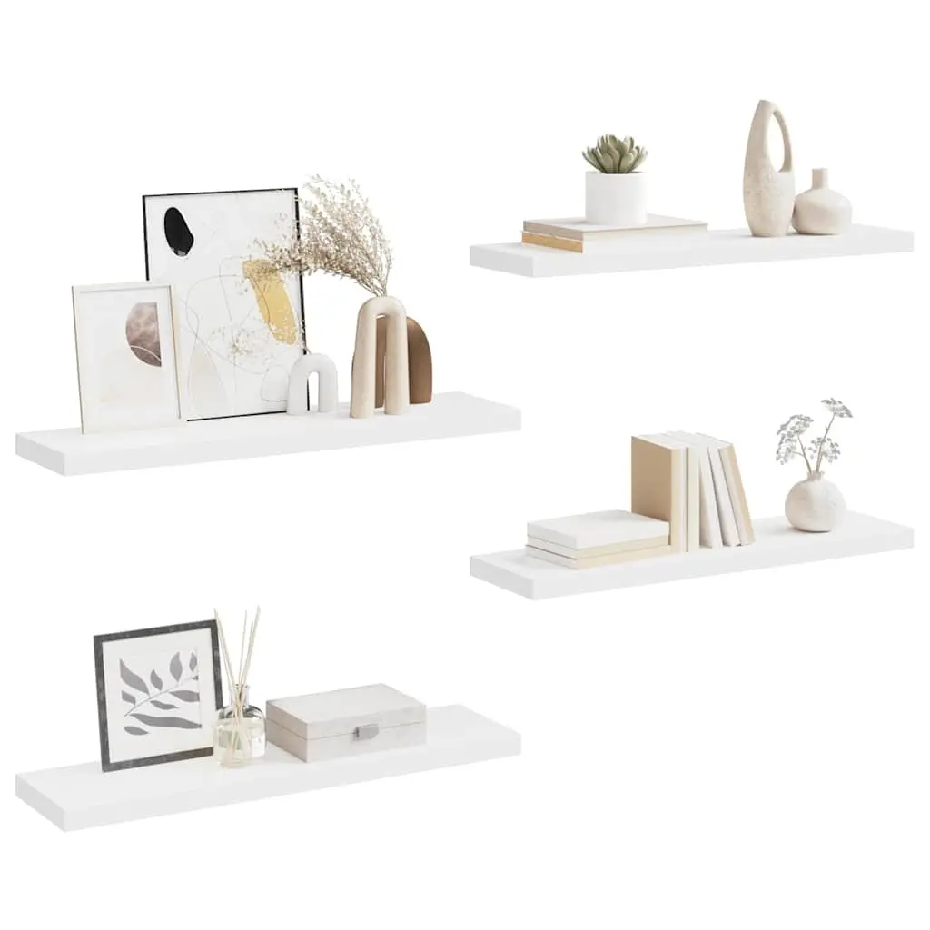 4-Piece Floating Wall Shelves in White for Home Decor