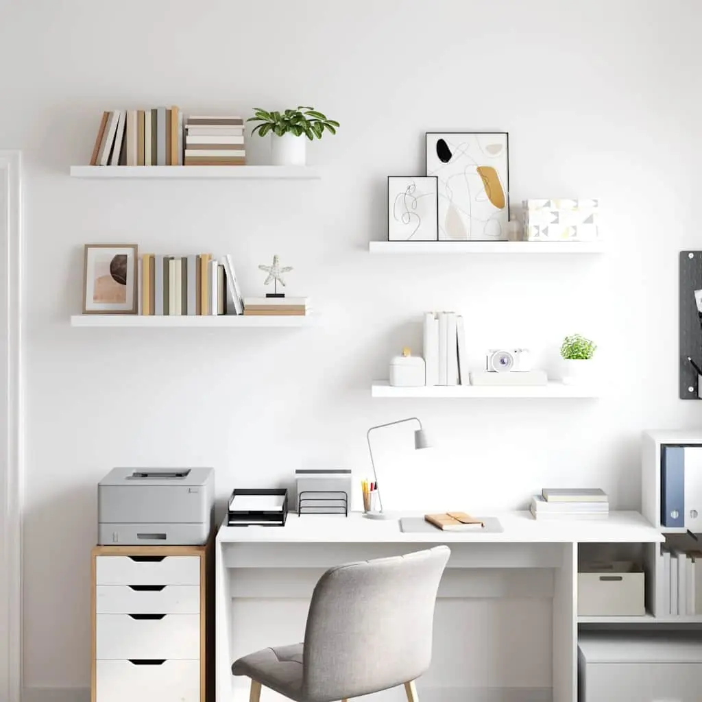 4-Piece Floating Wall Shelves in White for Home Decor