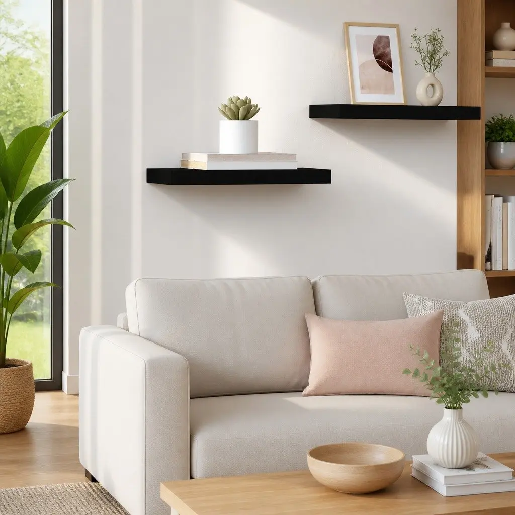 Floating Wall Shelf Black MDF Display Ledge Organizer Home Decor 50 x 23.5 x 3.8 cm