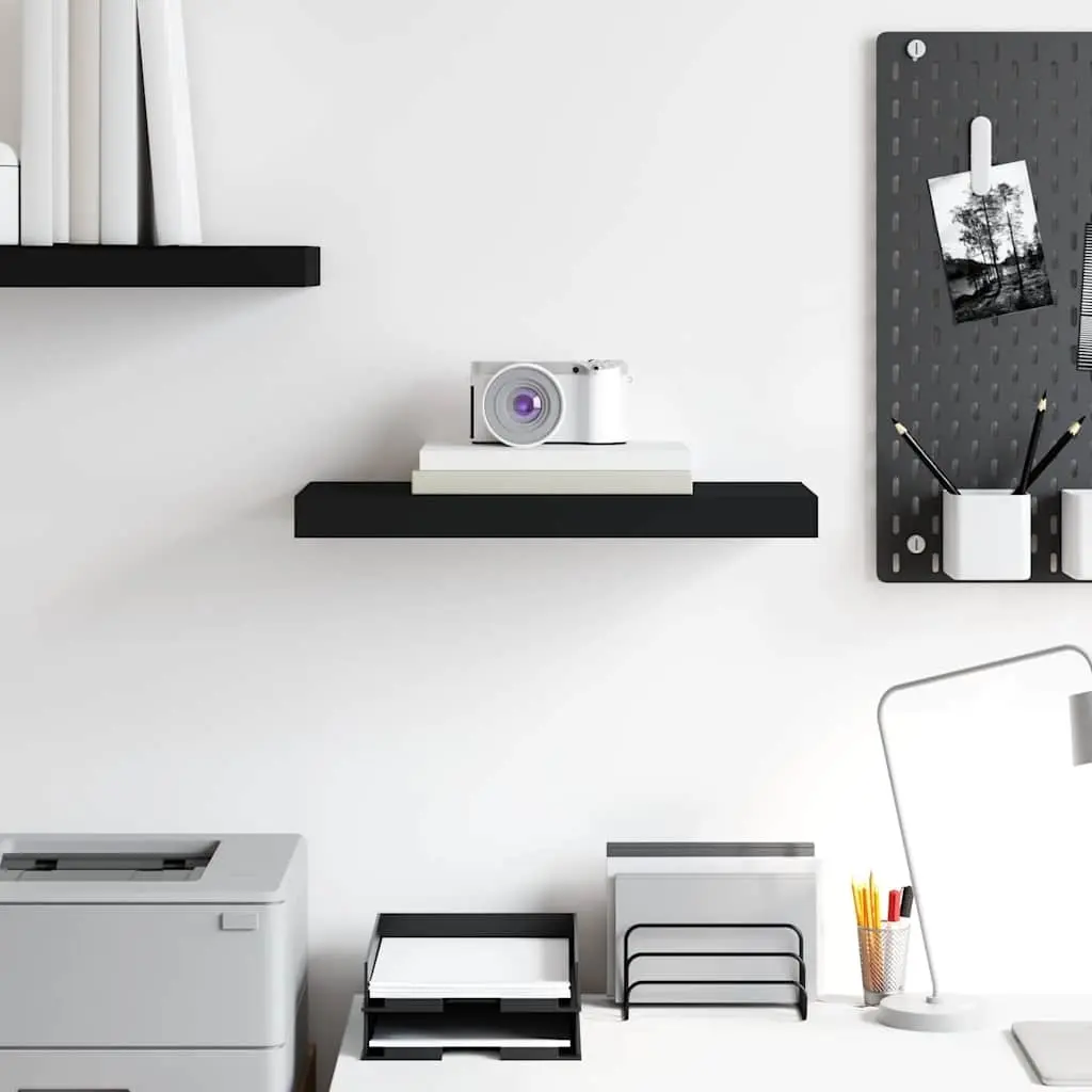 Floating Wall Shelf Black MDF Display Ledge Organizer Home Decor 50 x 23.5 x 3.8 cm