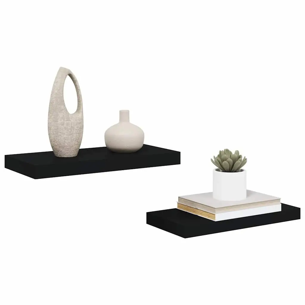 Floating Wall Shelves Black 50x23.5x3.8 cm Honeycomb MDF with Metal Frame 2 Piece