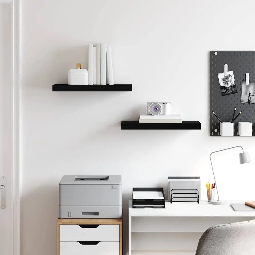 Floating Wall Shelves Black 50x23.5x3.8 cm Honeycomb MDF with Metal Frame 2 Piece