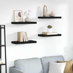 Wall Shelves Set 4 pcs Black Floating Display Shelves Modern Home Storage
